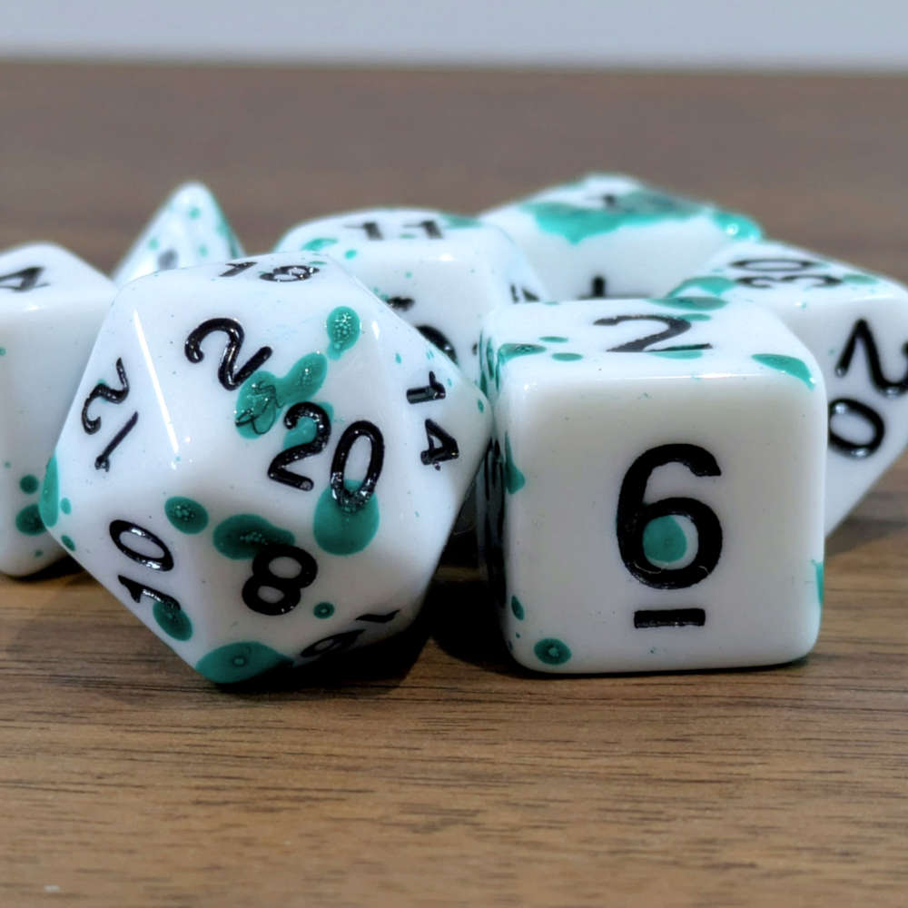 Green Paint Splatter Dice Set