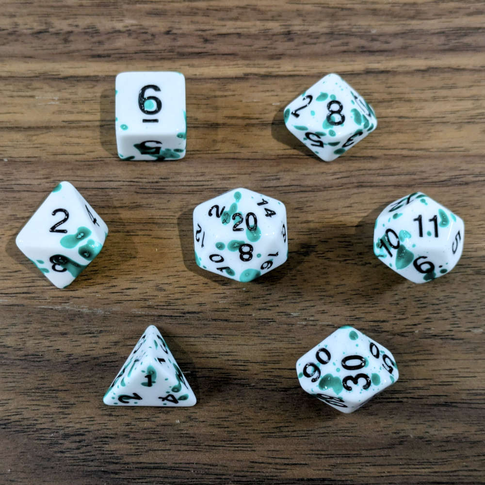 Green Paint Splatter Dice Set