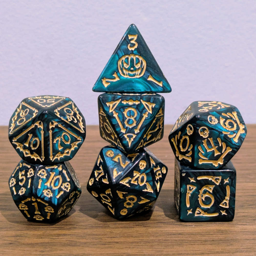 Green Spooky Scary Skeletons Dice Set