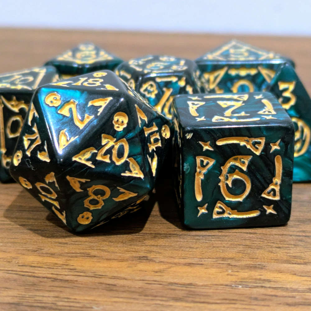 Green Spooky Scary Skeletons Dice Set