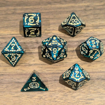 Green Spooky Scary Skeletons Dice Set