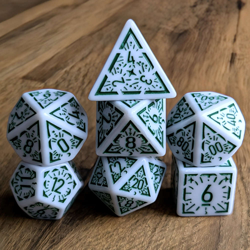 Green White Arcane Burst Dice Set