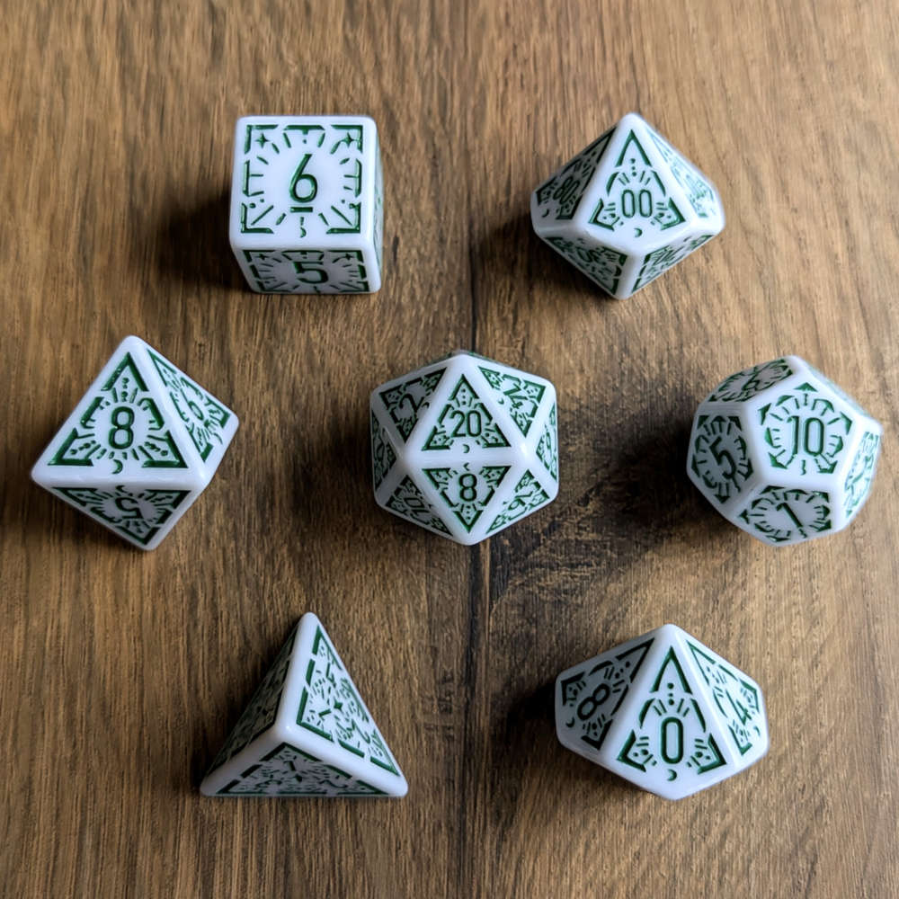 Green White Arcane Burst Dice Set