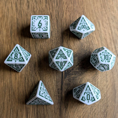 Green White Arcane Burst Dice Set