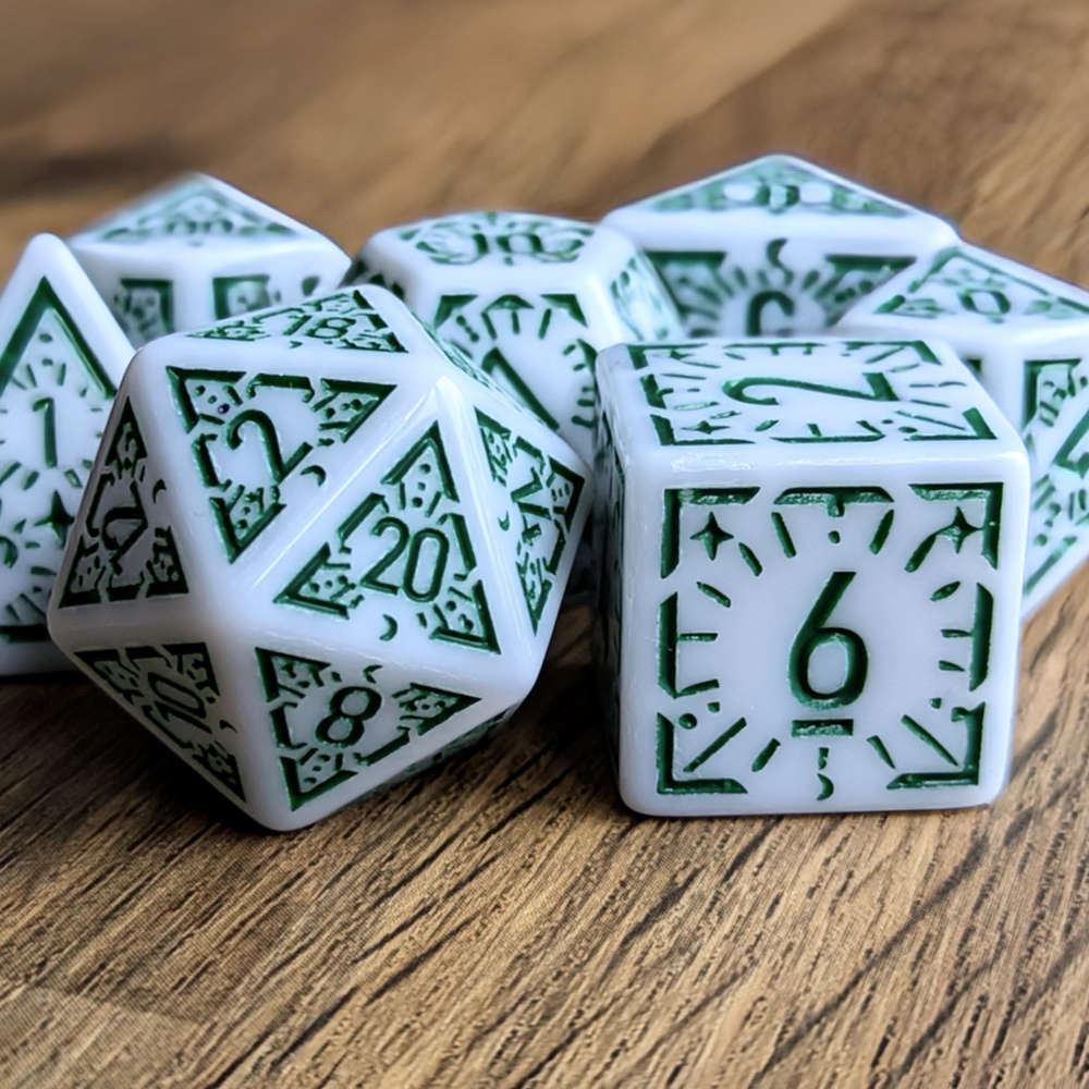 Green White Arcane Burst Dice Set