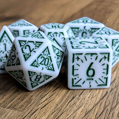 Green White Arcane Burst Dice Set