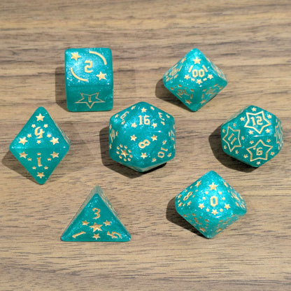 Light Blue Starry Scenes Dice Set