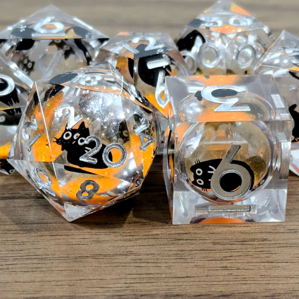 Orange Black Cat Liquid Core Dice