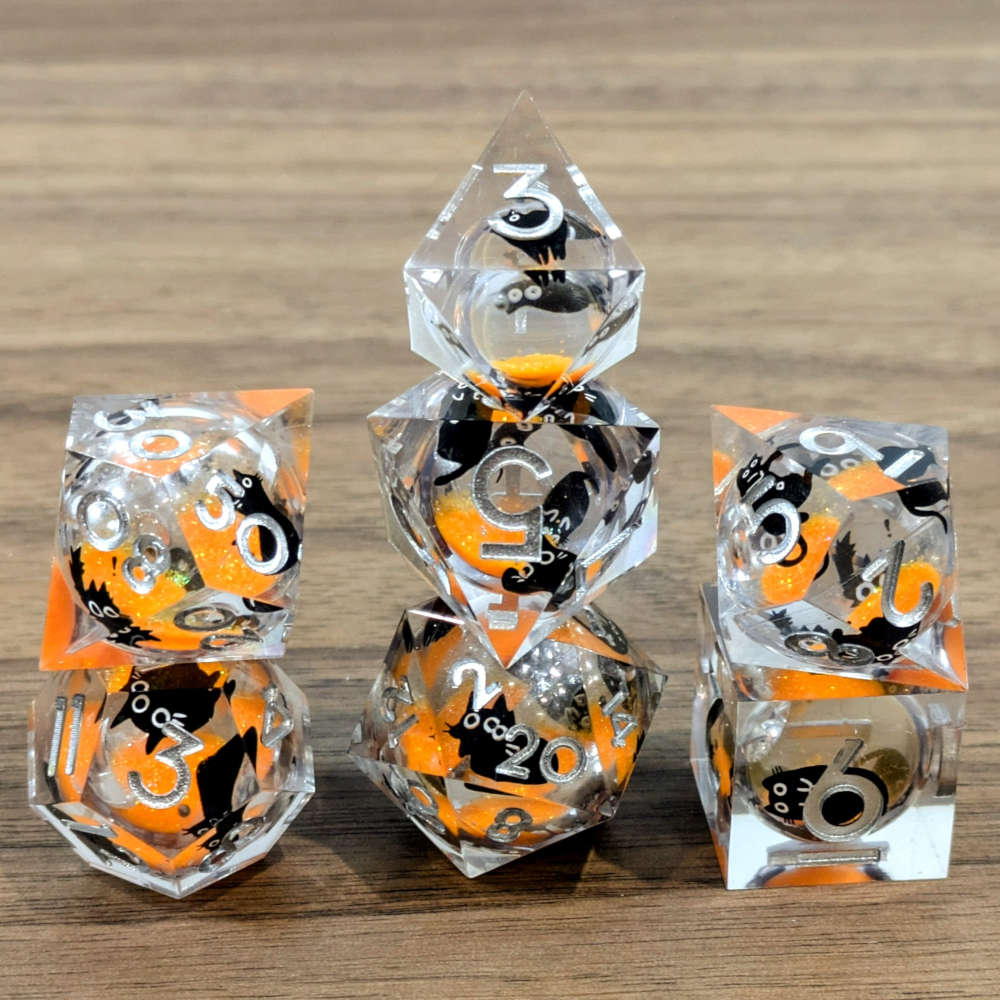 Orange Black Cat Liquid Core Dice