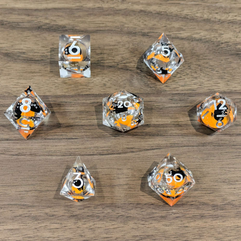Orange Black Cat Liquid Core Dice