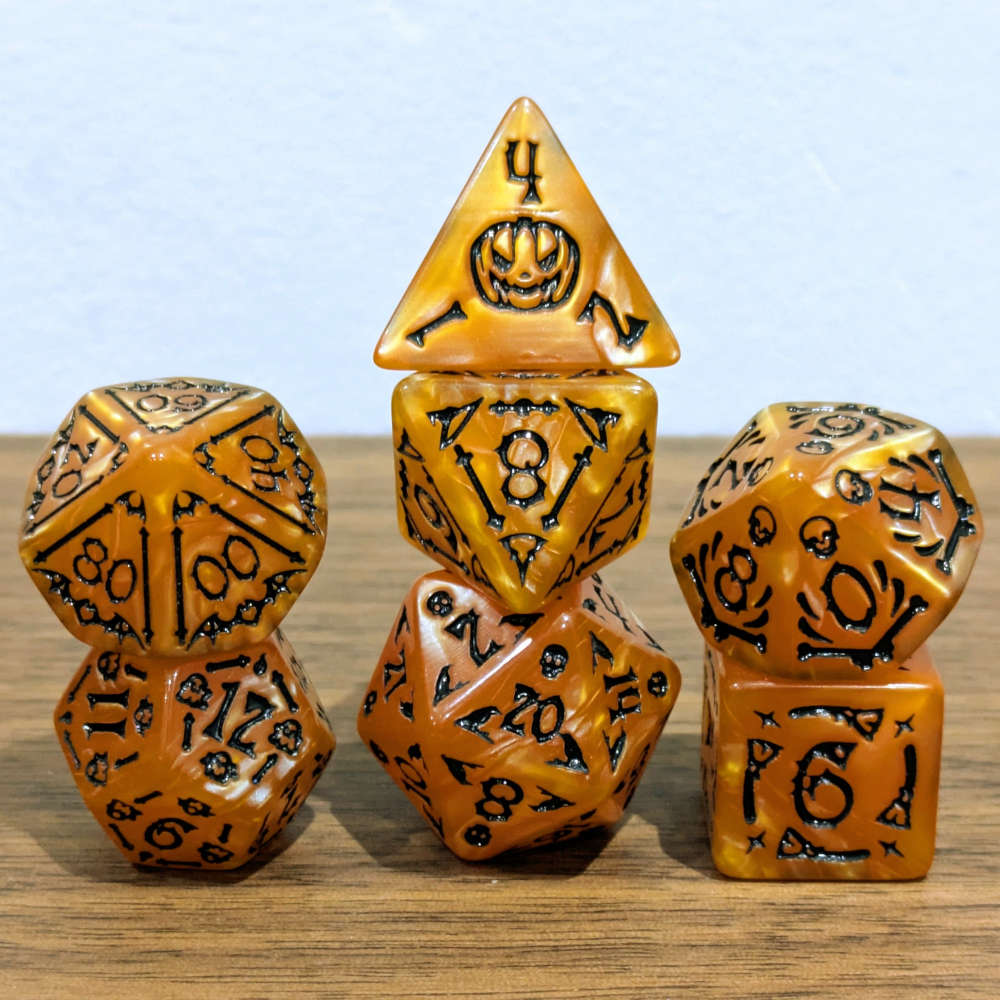 Orange Spooky Scary Skeletons Dice Set