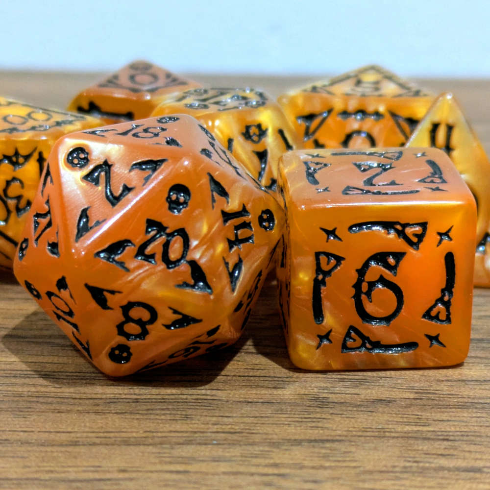 Orange Spooky Scary Skeletons Dice Set