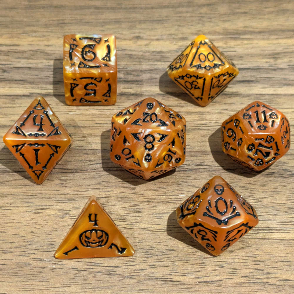 Orange Spooky Scary Skeletons Dice Set
