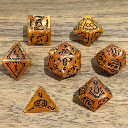 Orange Spooky Scary Skeletons Dice Set