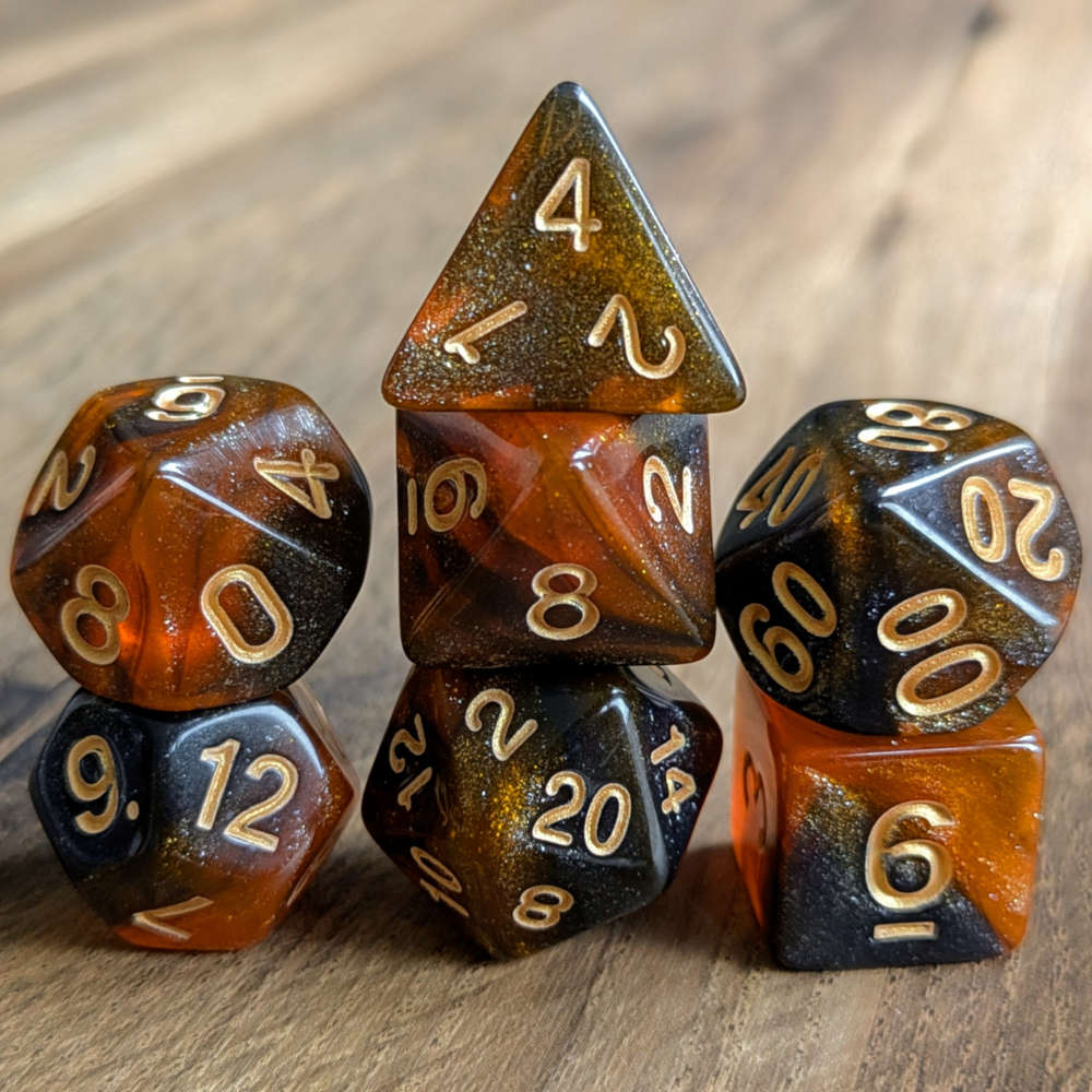 Orange Galaxy Dice Set