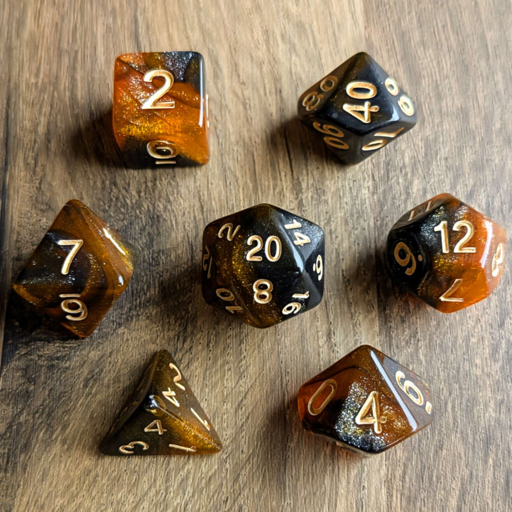 Orange Galaxy Dice Set