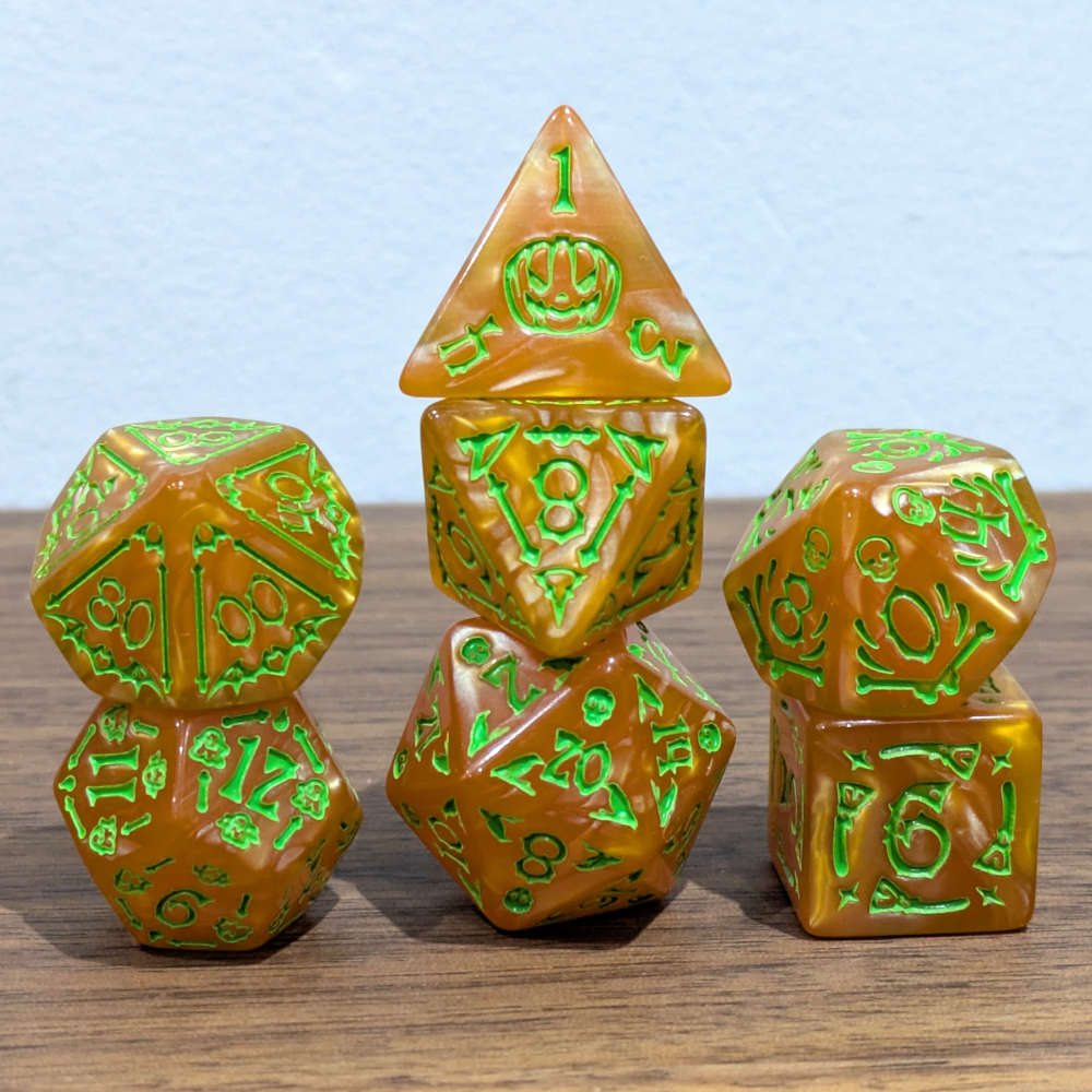 Orange Spooky Scary Skeletons Dice Set