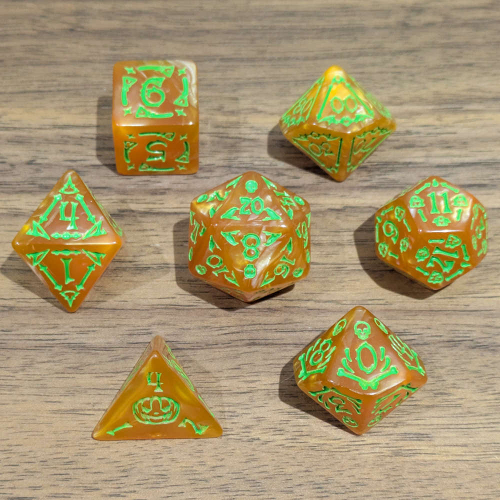 Orange Spooky Scary Skeletons Dice Set