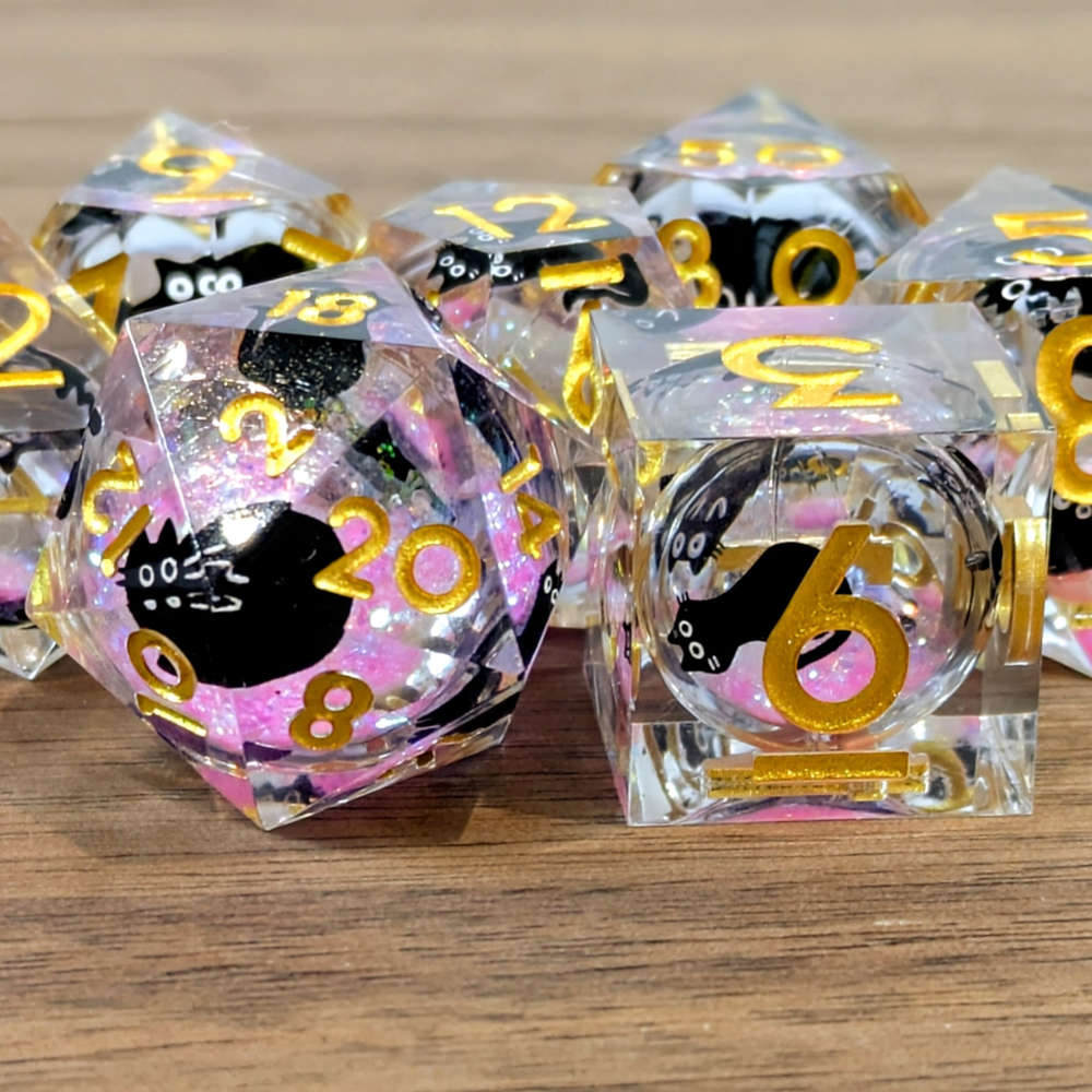 Pink Black Cat Liquid Core Dice