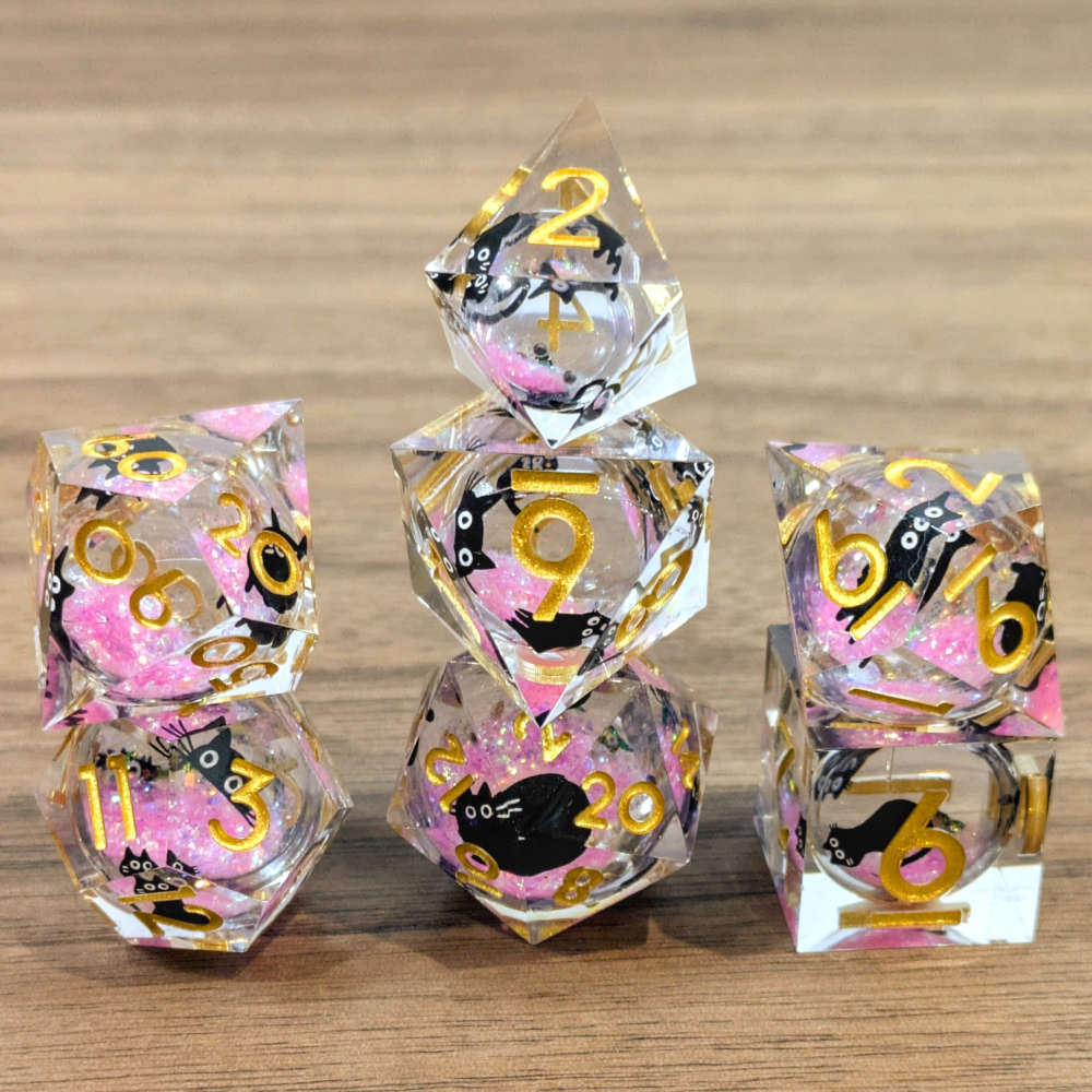 Pink Black Cat Liquid Core Dice