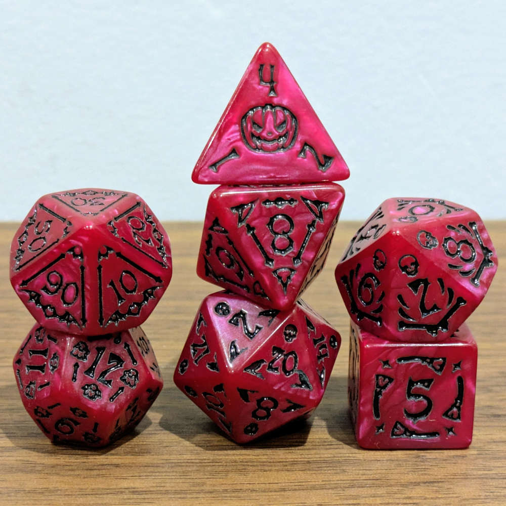 Pink Spooky Scary Skeletons Dice Set