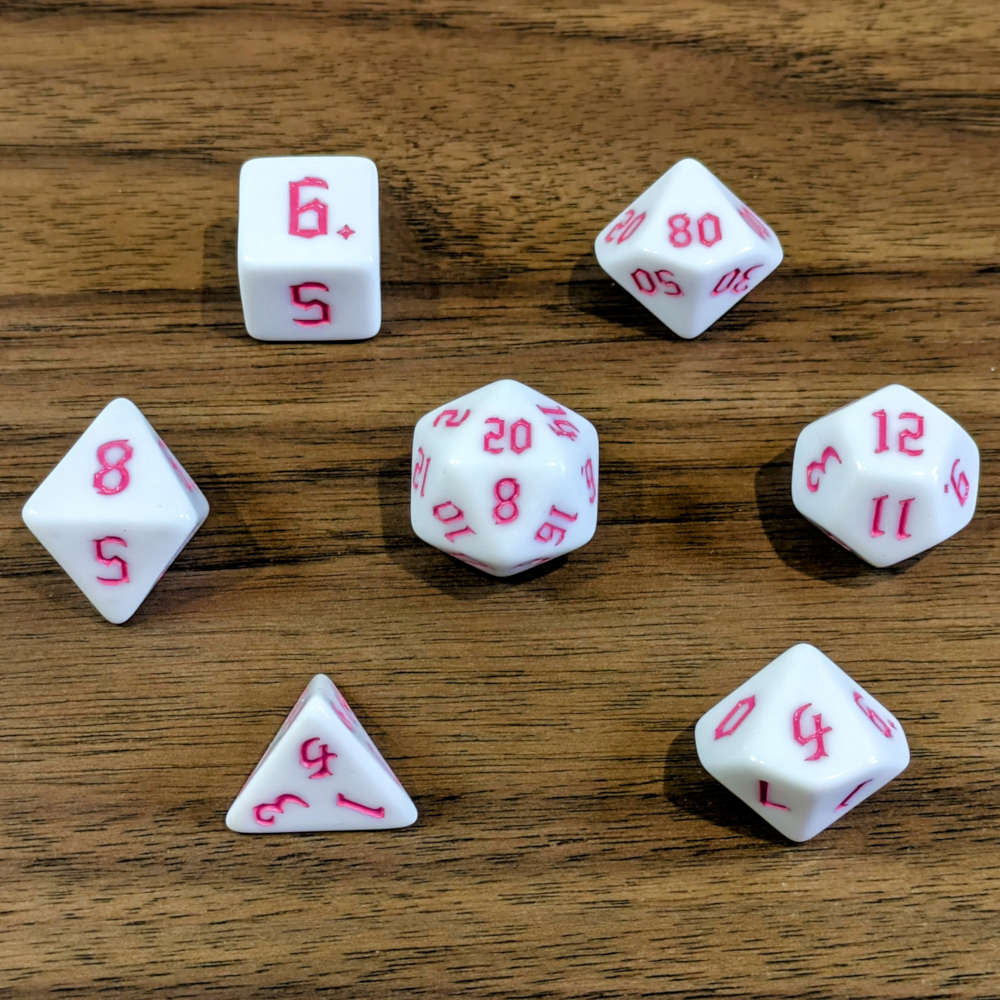 Pink White Moon Dice Set