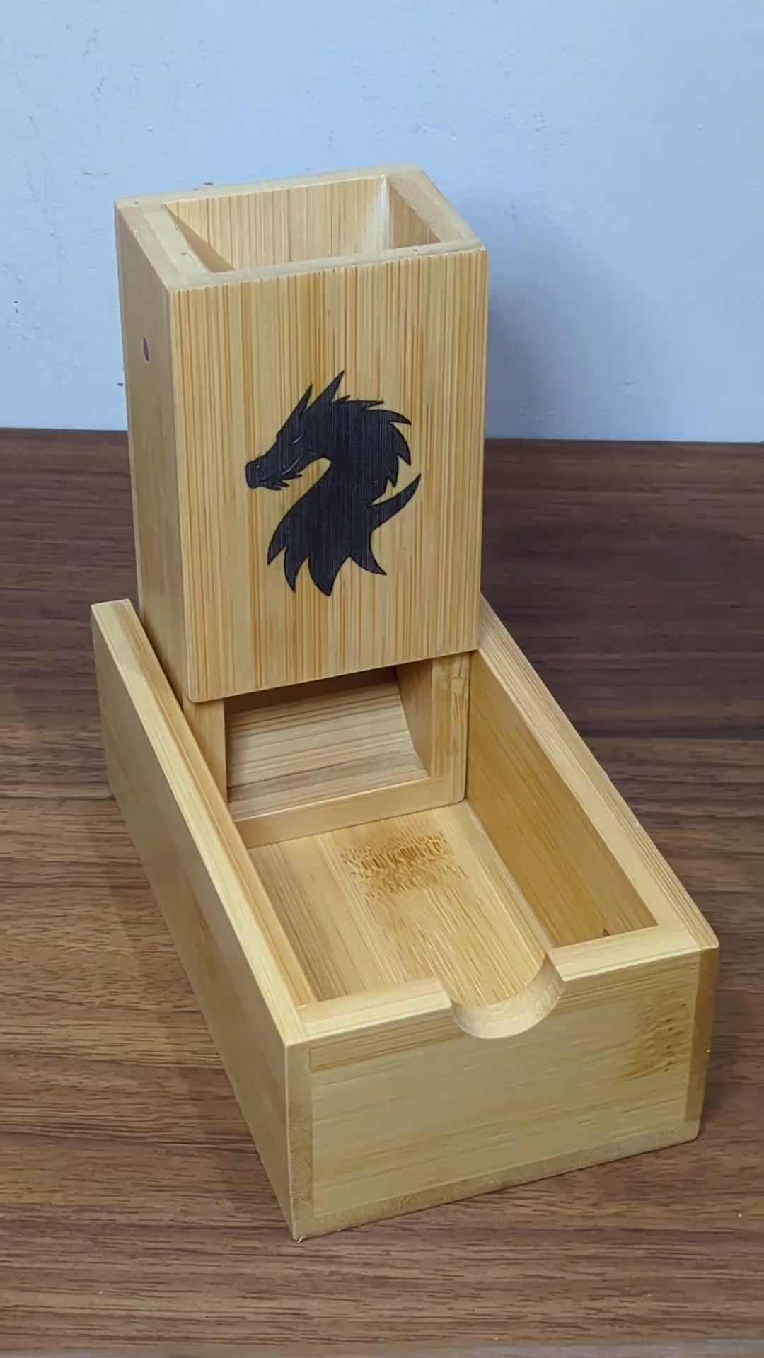 Wooden Dice Tower in use