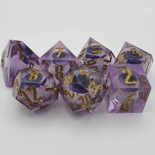 Purple eyeball rolling dice set