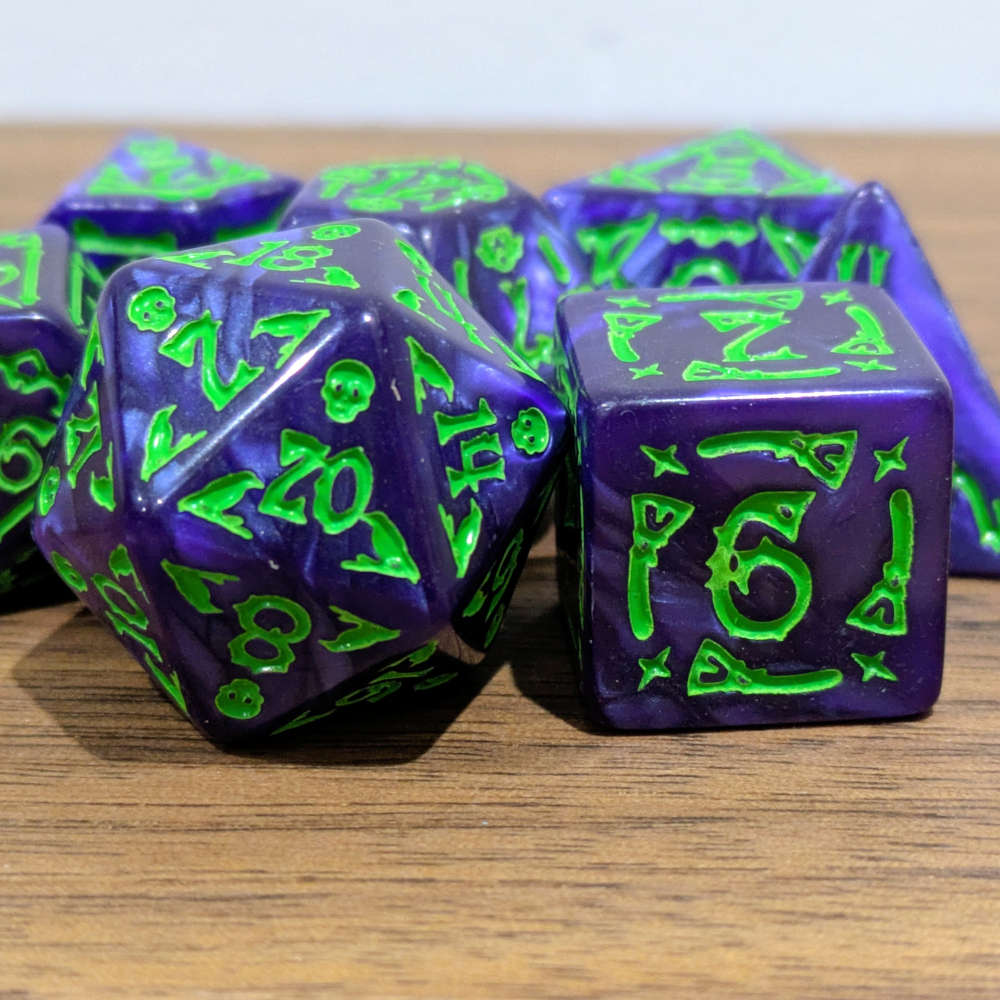 Purple Spooky Scary Skeletons Dice Set