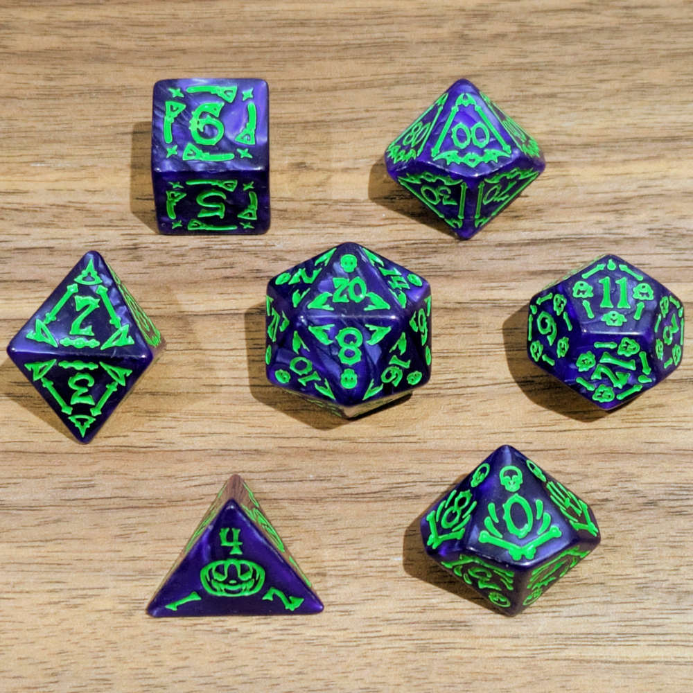 Purple Spooky Scary Skeletons Dice Set