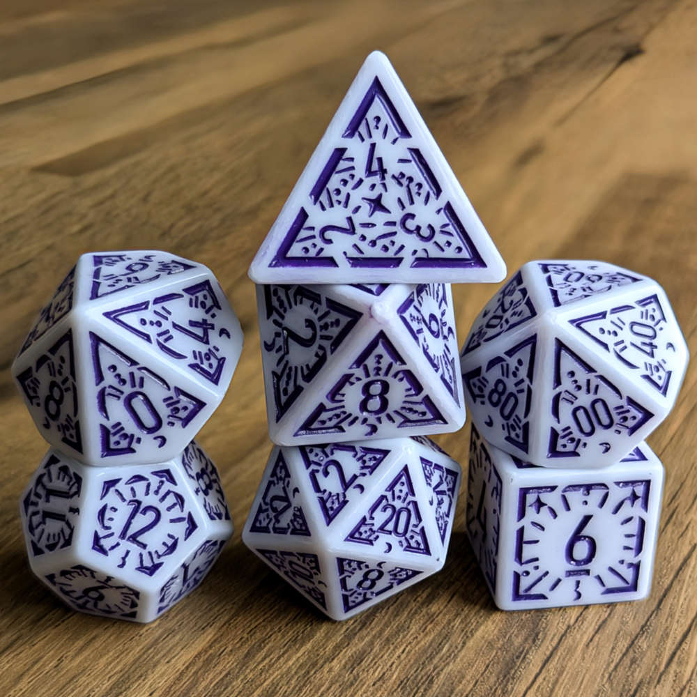 Purple White Arcane Burst Dice Set