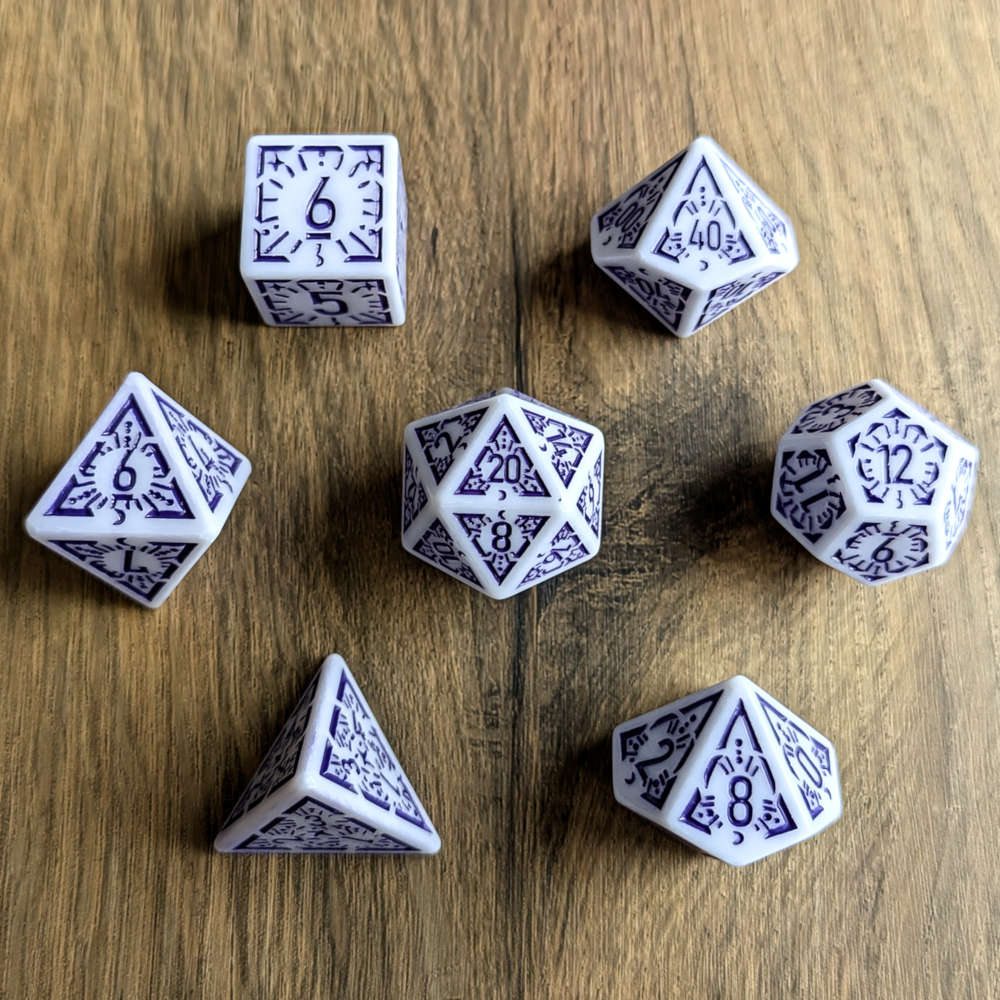 Purple White Arcane Burst Dice Set