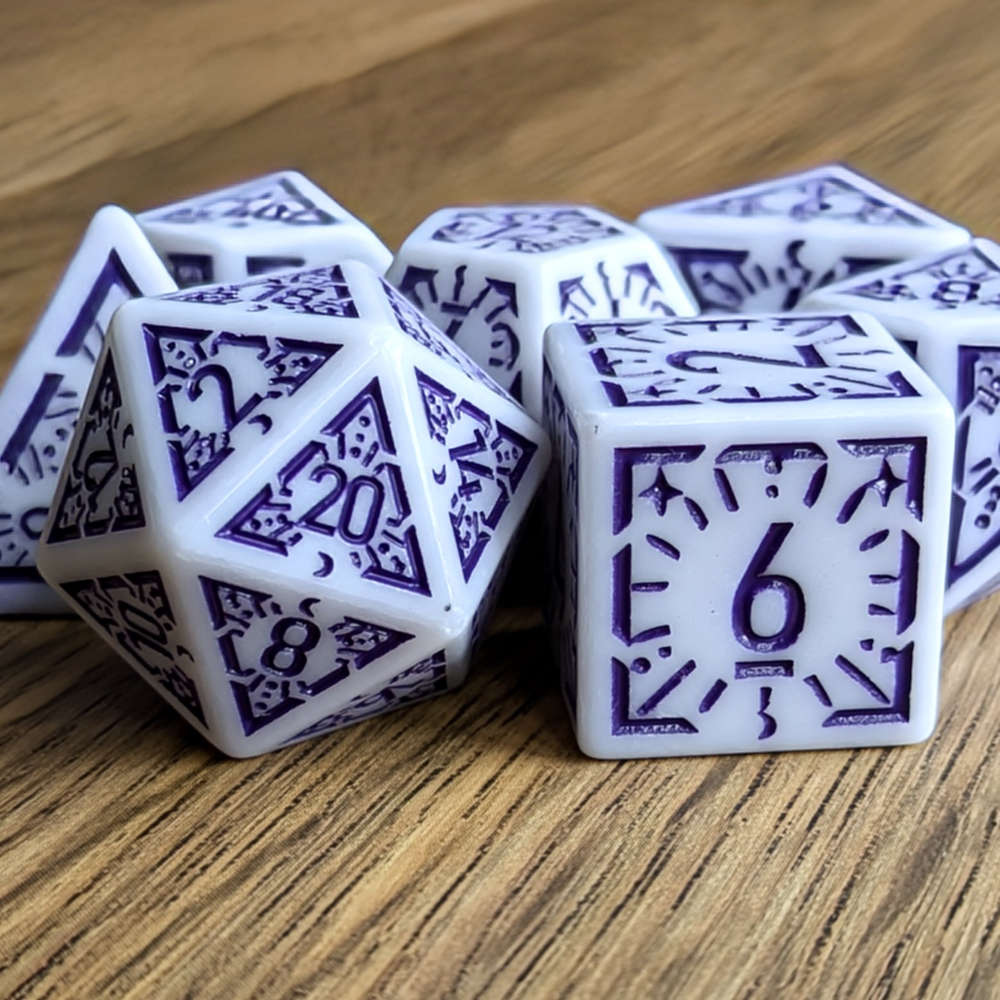 Purple White Arcane Burst Dice Set