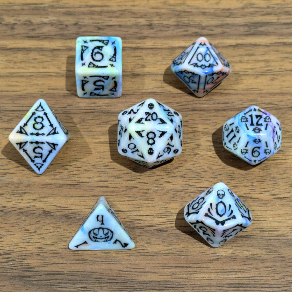 Rainbow Spooky Scary Skeletons Dice Set