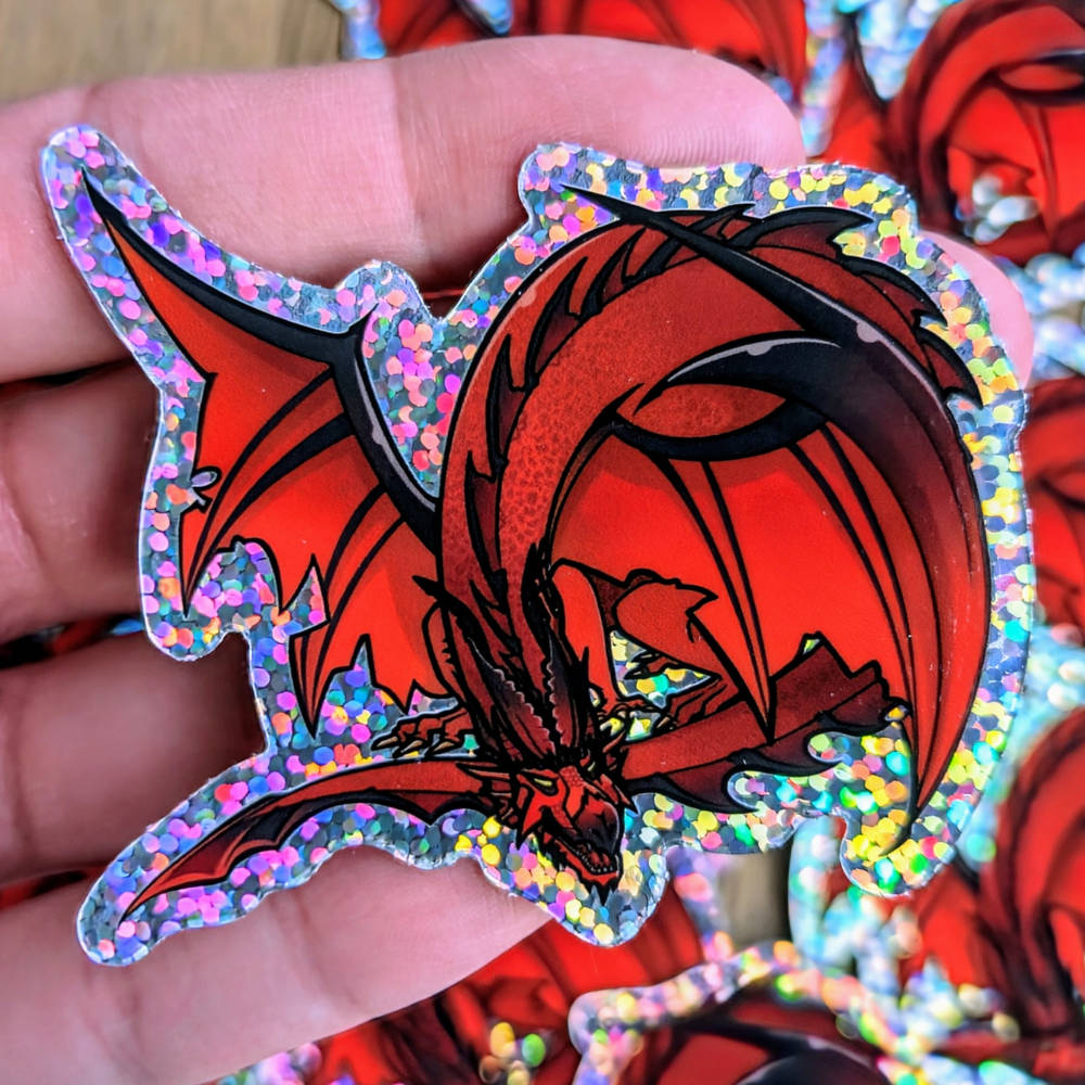 Red Dragon Rally Stickers Glittery Dragon Stickers - Dice Dragons