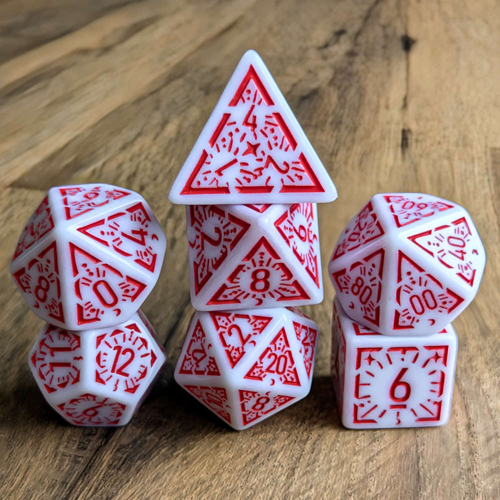 Red White Arcane Burst Dice Set