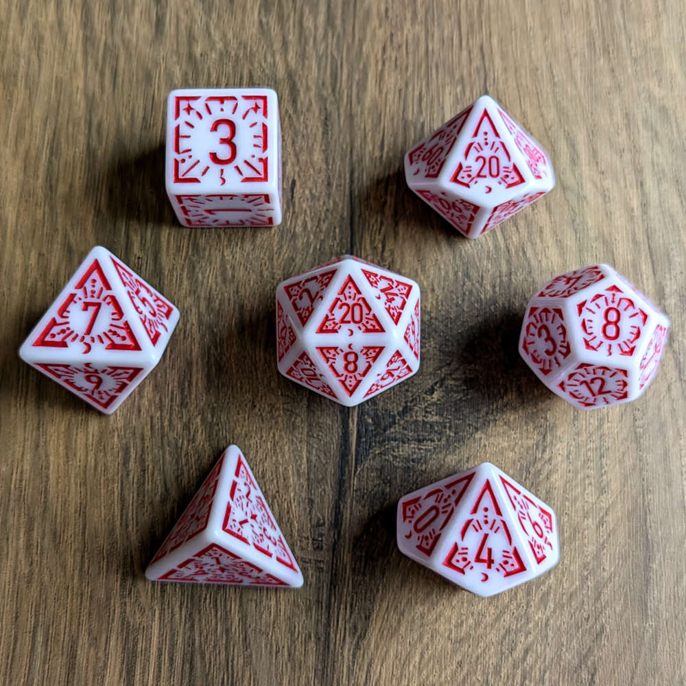 Red White Arcane Burst Dice Set