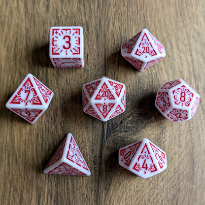 Red White Arcane Burst Dice Set