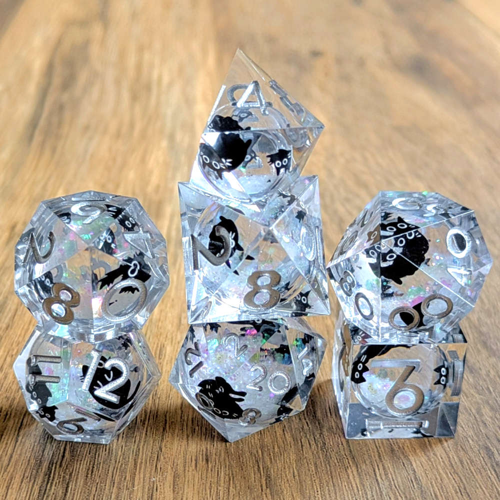 Silver Black Cat Liquid Core Dice