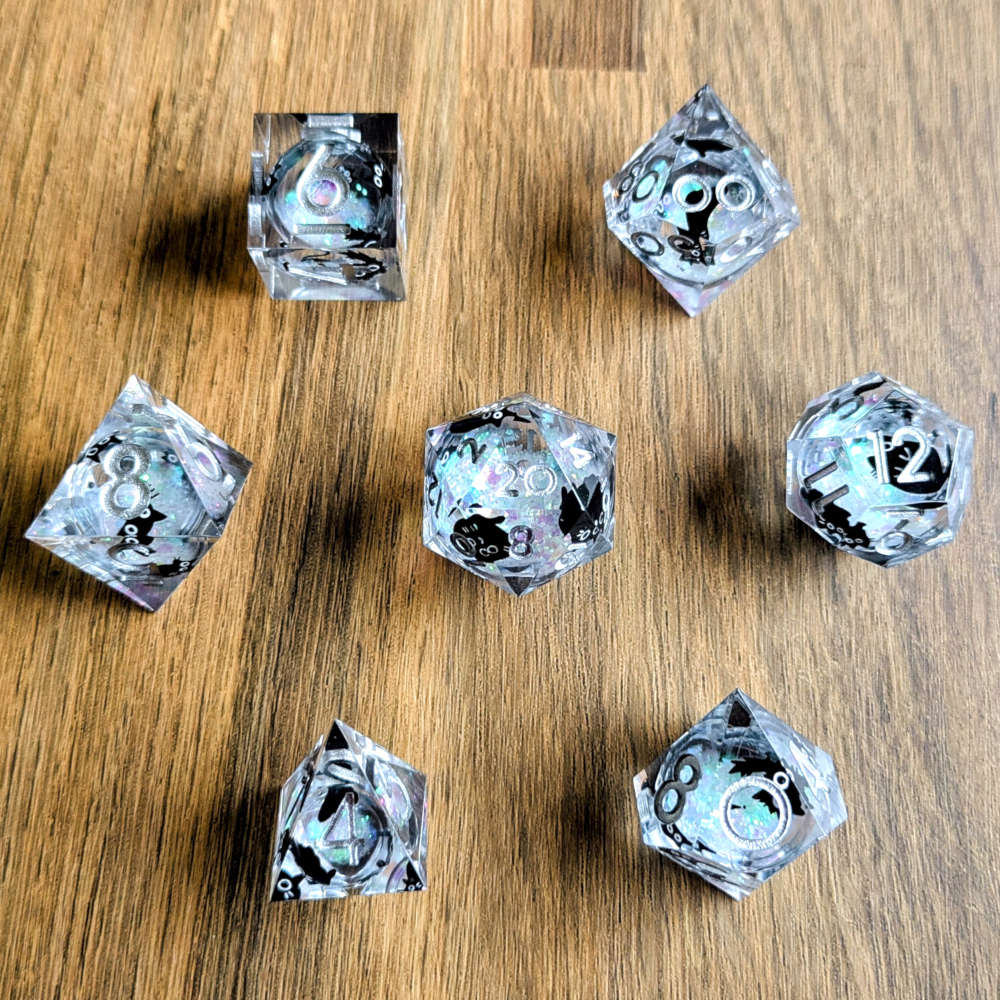 Silver Black Cat Liquid Core Dice