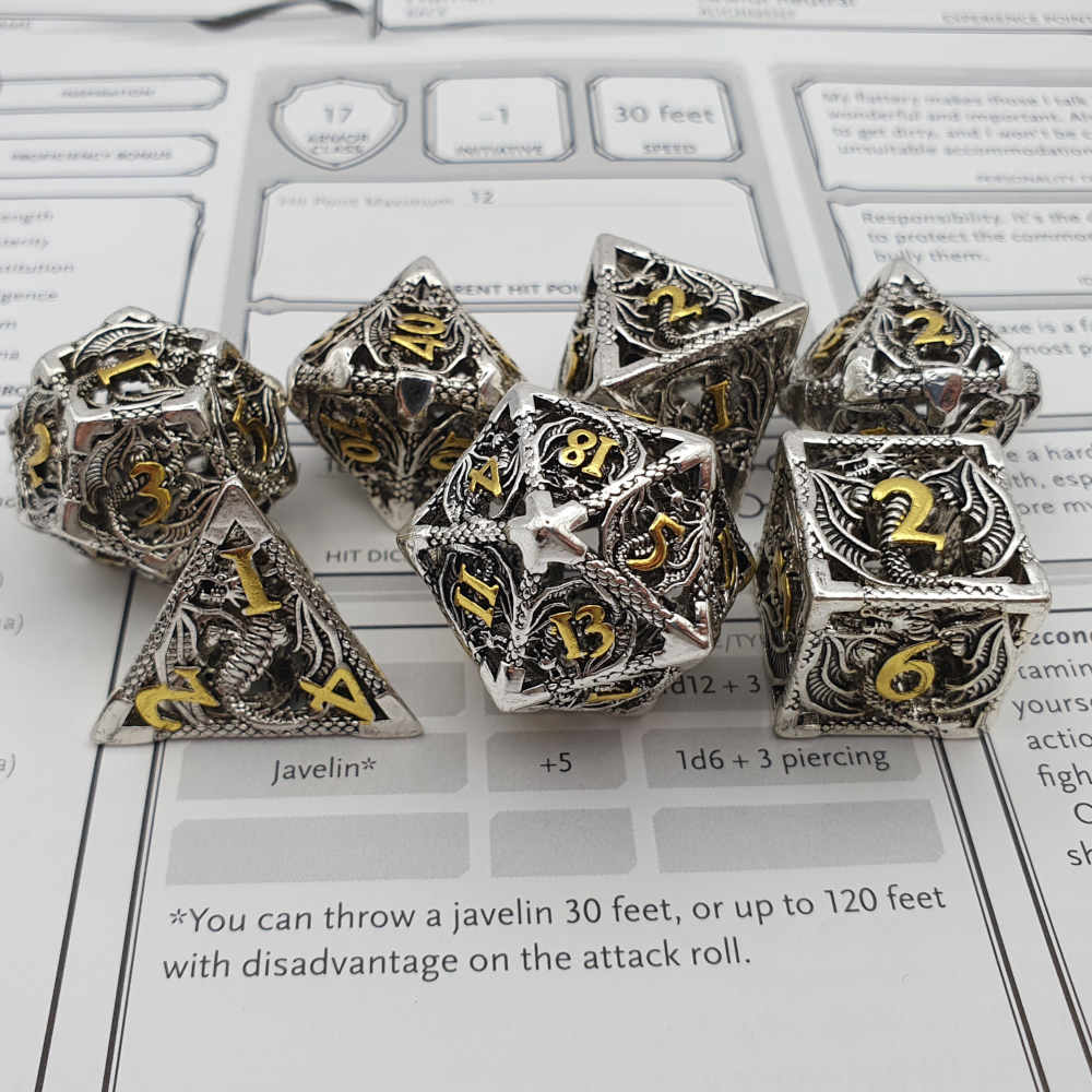 Silver gold hollow dragon dice set