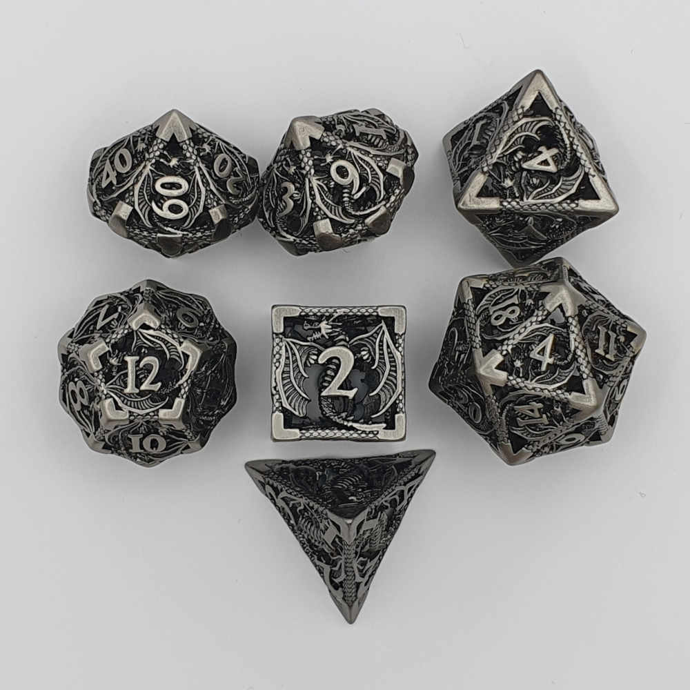 Silver hollow dragon dice set