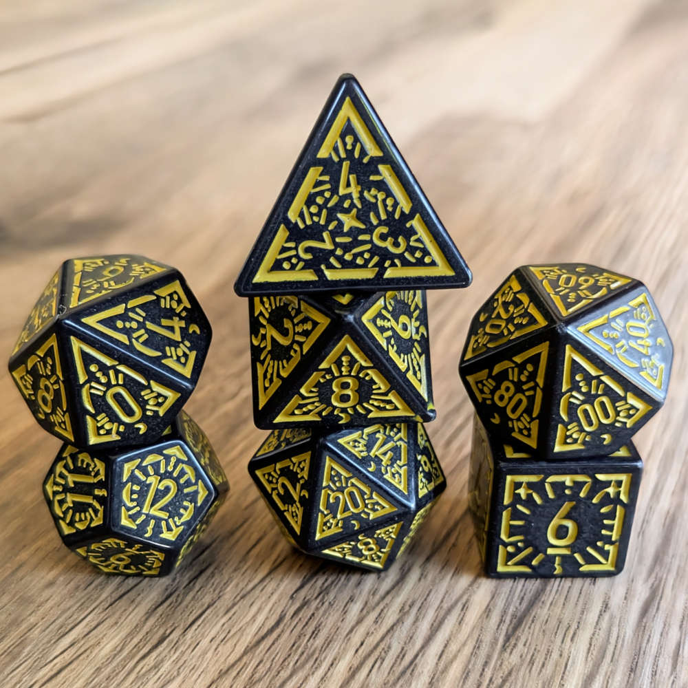 Yellow Black Arcane Burst Dice Set
