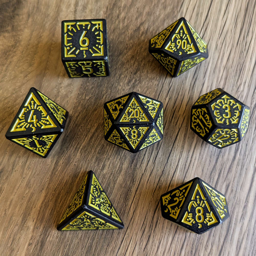 Yellow Black Arcane Burst Dice Set