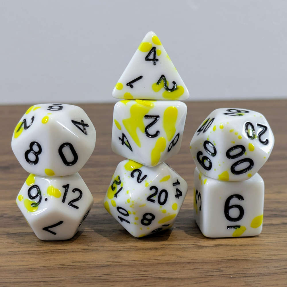 Yellow Paint Splatter Dice Set