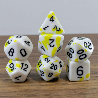 Yellow Paint Splatter Dice Set