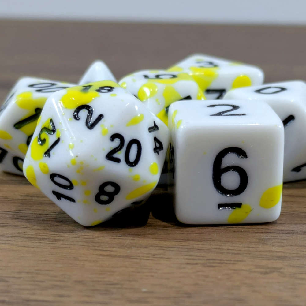 Yellow Paint Splatter Dice Set