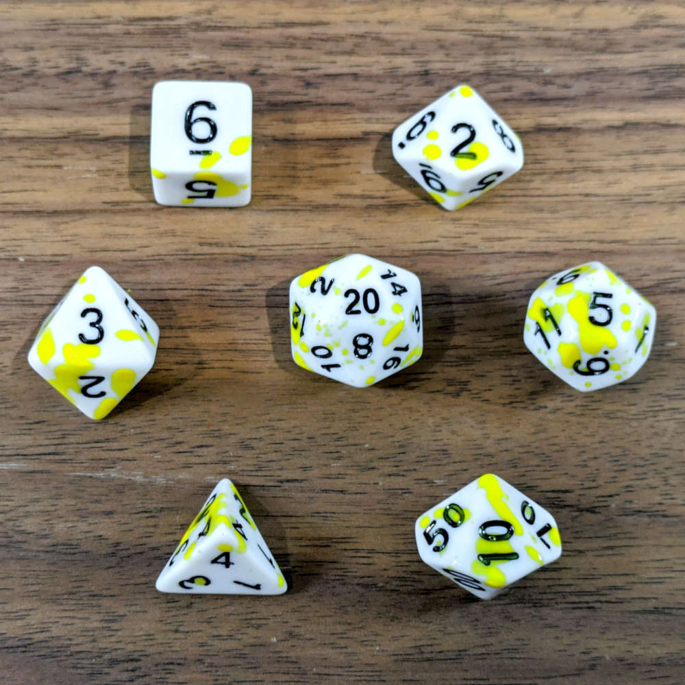 Yellow Paint Splatter Dice Set