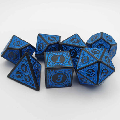 Blue runic DND dice set