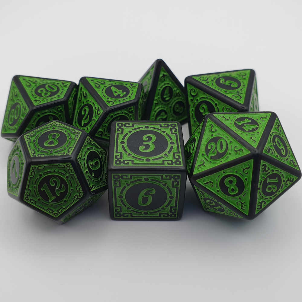 Green runic DND dice set